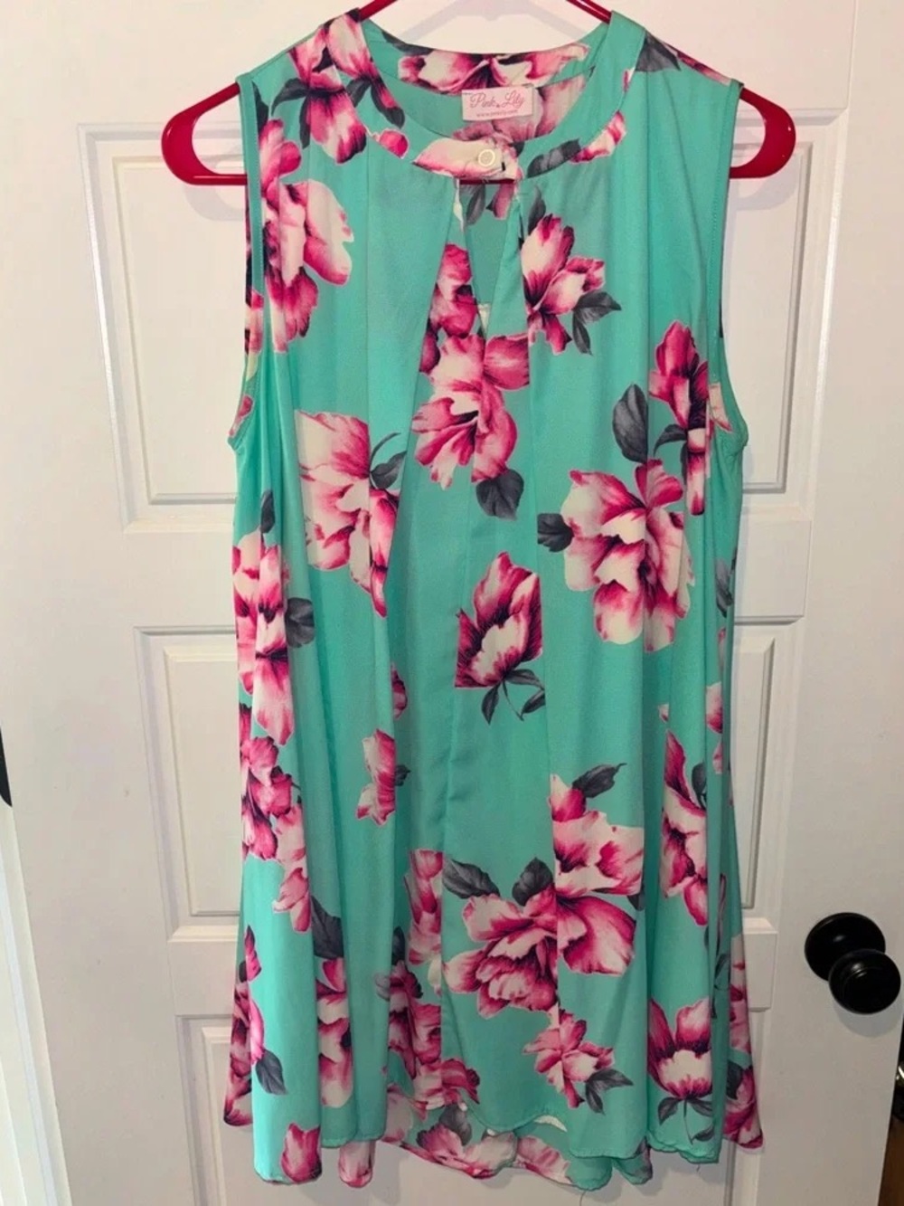 Forever 21 Aqua Floral Sleeveless Shift Dress with Pink Blooms